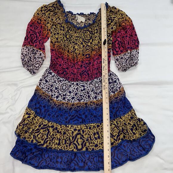 Nicole Miller Artelier Dress Size M Multicolored Leopard Sheer Mini Off Shoulder - Picture 7 of 12